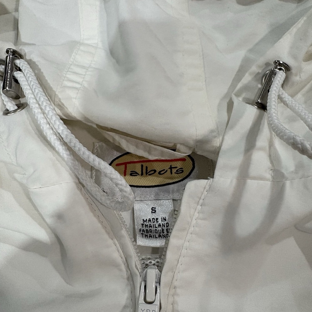 Talbots Womens White Hooded Windbreaker Jacket Mesh Lined Zip Up Size S Preppy - Picture 3 of 9